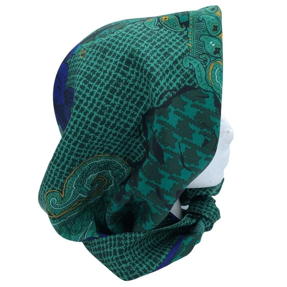 Christian Dior Autumn Green Hues Violet Floral Paisley Silk Scarf Authentic